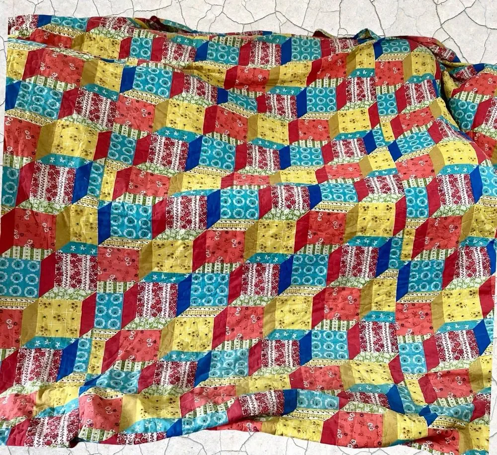 Vintage 70s Faux Patchwork Bed Coverup
